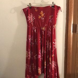 Express | Red Floral Strapless Tube Dress